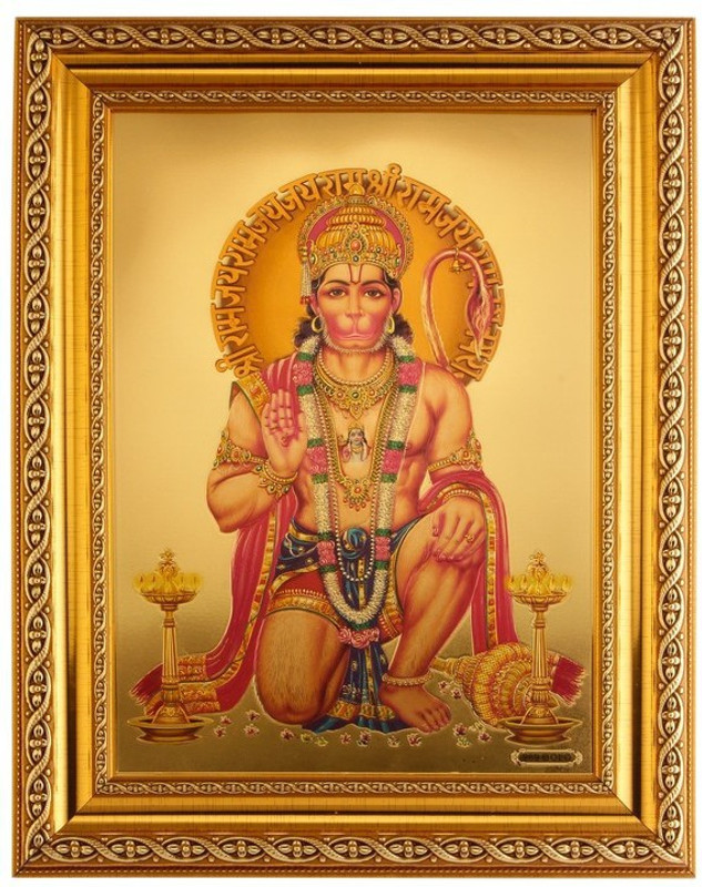 bm traders Golden Foil Photo Of Hanuman-ji In Golden Frame Decorative Showpiece  -  36.83 cm(Wood, Gold)