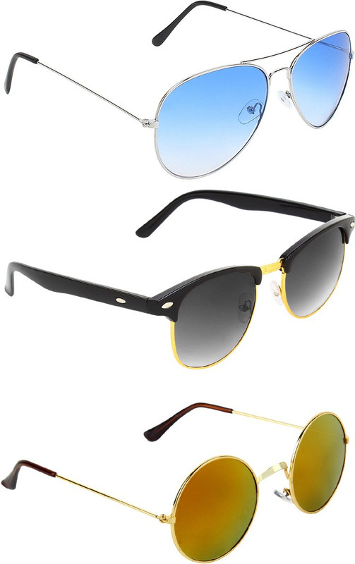 Abner Aviator, Clubmaster, Round Sunglasses(Blue, Black, Multicolor) Abner Aviator, Clubmaster, Round Sunglasses(Blue, Black, Multicolor)