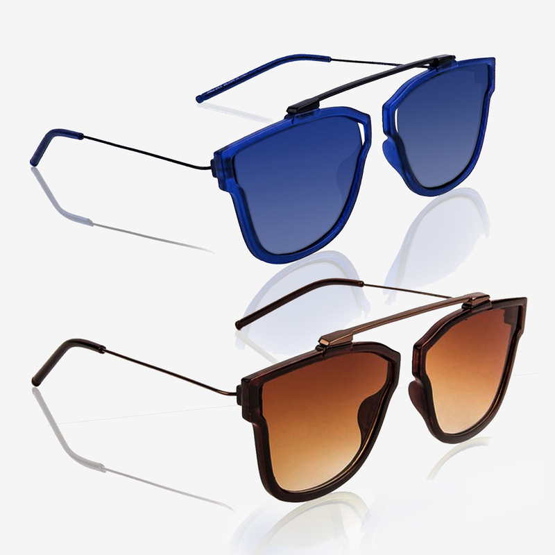 Knotyy Retro Square Sunglasses(Blue, Brown)