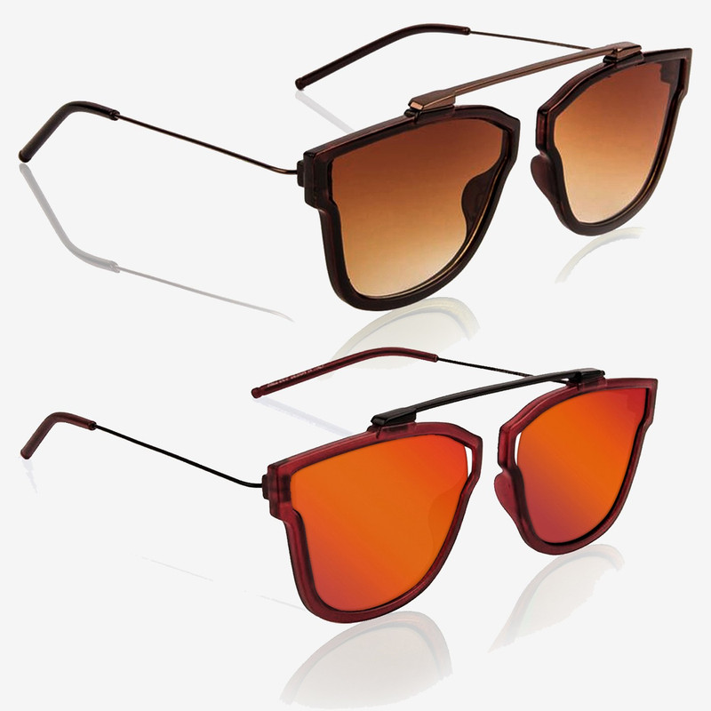 Knotyy Retro Square Sunglasses(Brown, Orange)