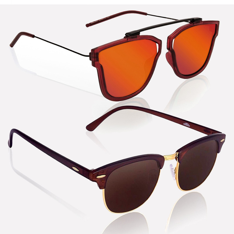 Knotyy Clubmaster, Retro Square Sunglasses(Orange, Brown)