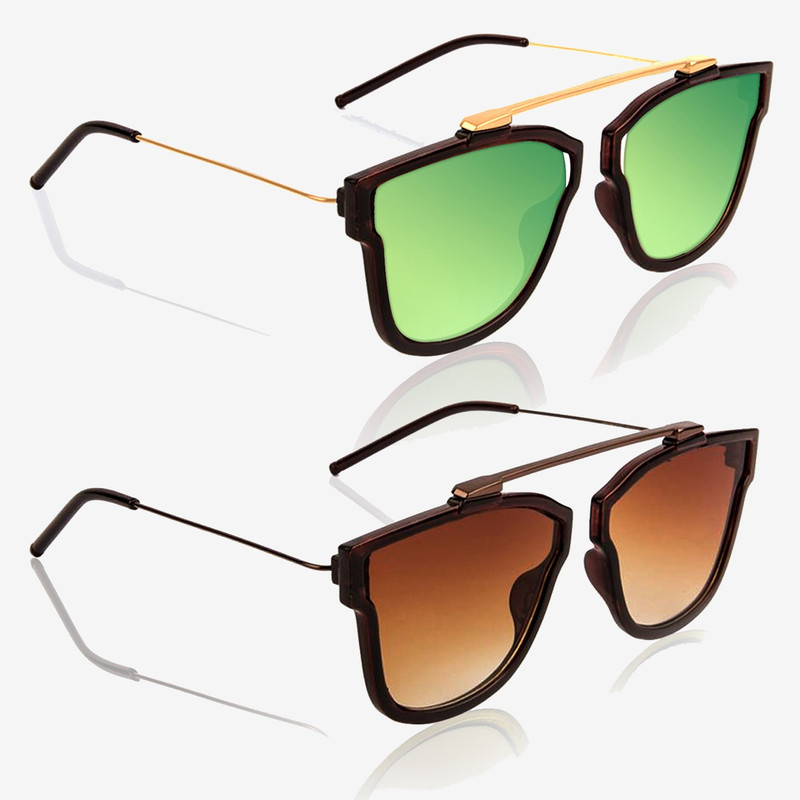 Knotyy Retro Square Sunglasses(Green, Brown)