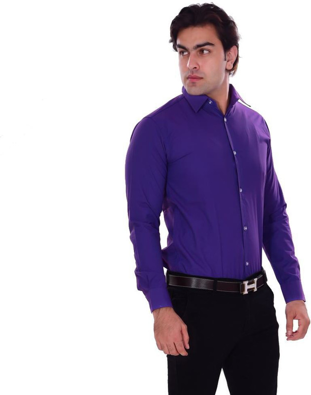 the rich clothing Men Solid Casual Purple Shirt