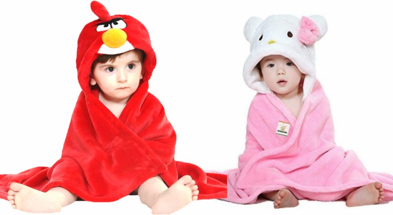 BRANDONN Pink, Red Free Size Bath Robe(2 Bath Robes, For: Baby Boys & Baby Girls, Pink, Red)