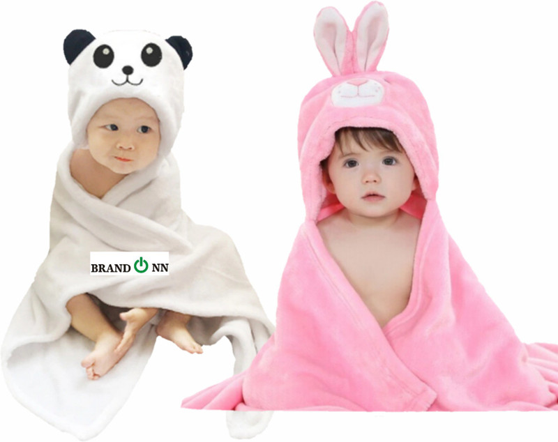BRANDONN Pink, White Free Size Bath Robe(2 Bath Robes, For: Baby Boys & Baby Girls, Pink, White)