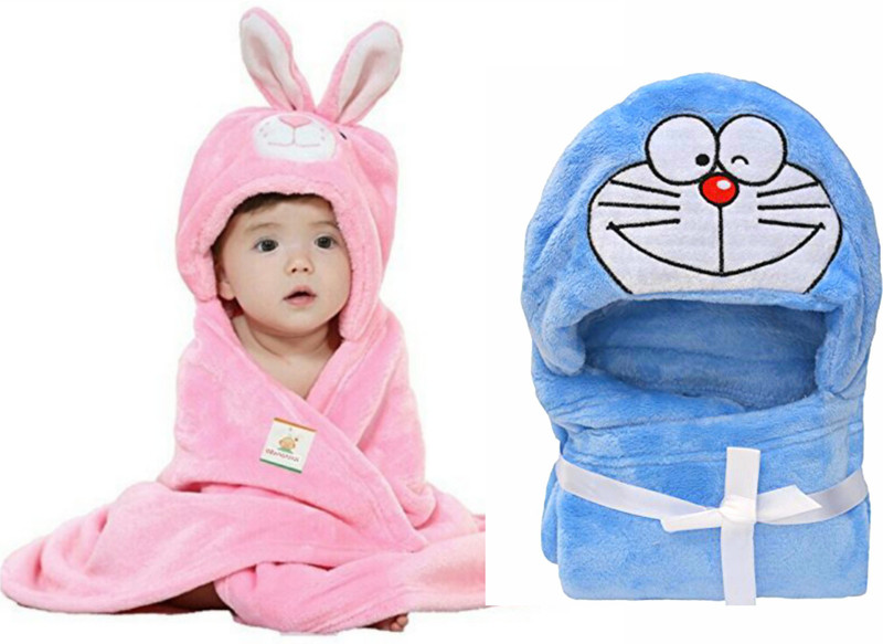 BRANDONN Blue, Pink Free Size Bath Robe(2 Bath Robes, For: Baby Boys & Baby Girls, Blue, Pink)