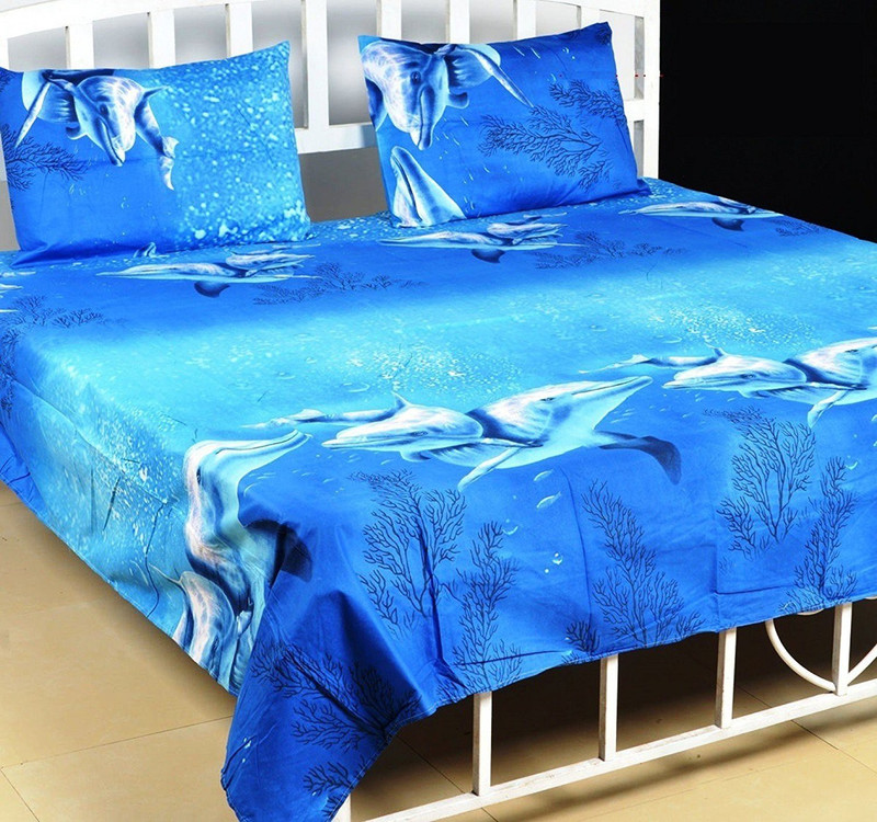 jagson 104 TC Polycotton Double King Animal Bedsheet(Pack of 1, ocean blue)