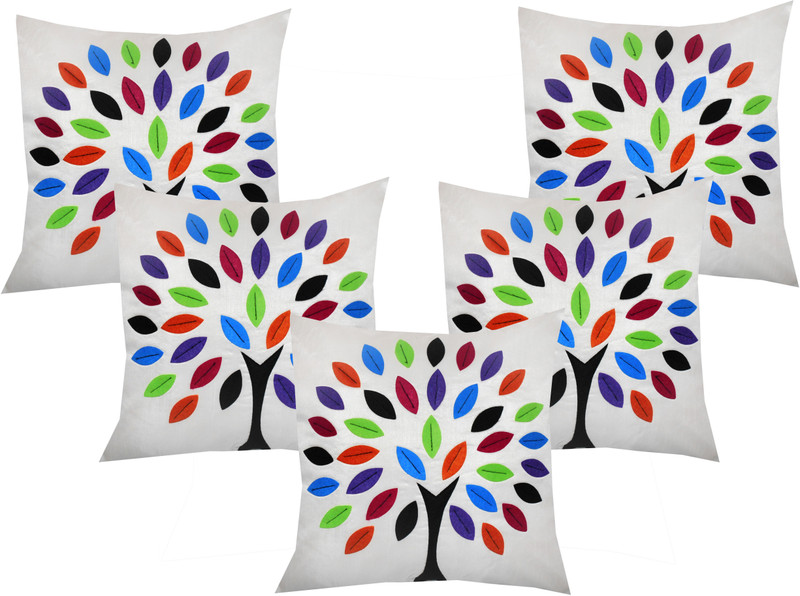 ks craft Floral Cushions Cover(Pack of 5, 40 cm*40 cm, White)