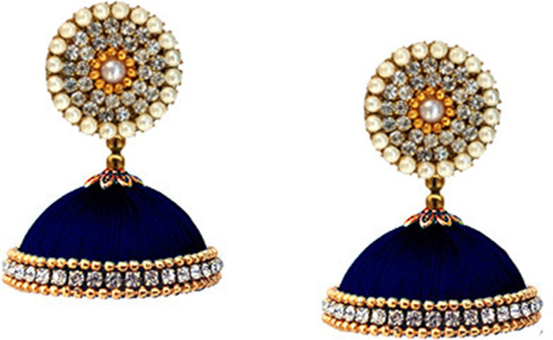 MyAngadi Youth Handcrafted Dark Blue Silk Thread Jhumki with Designer...