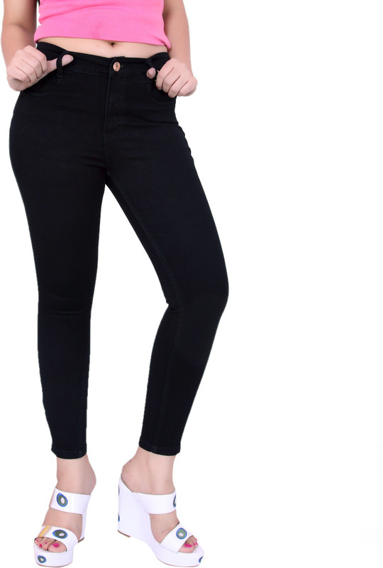 Fck-3 Fck-3 High Waist Ankle Fit Jeans Pant for Women Regular Women Black Jeans