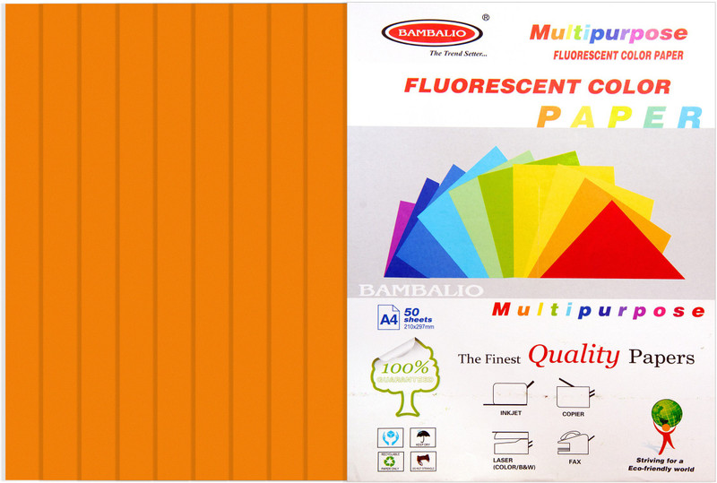 bambalio Fluorescent Colour Paper Pack of 200 Sheets Smooth Finish 80 gsm/ A4 Size: Fluorescent Orange Color - Photo Copy/ Copier/ Printing /Art & Craft Coloured Paper(Set of 4, Fluorescent Orange)