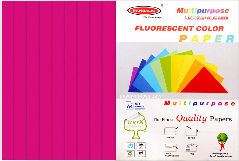 bambalio Fluorescent Colour Paper Pack of 200 Sheets Smooth Finish 80 gsm/ A4 Size: Fluorescent Pink Color - Photo Copy/ Copier/ Printing /Art & Craft Coloured Paper(Set of 4, Fluorescent Pink)