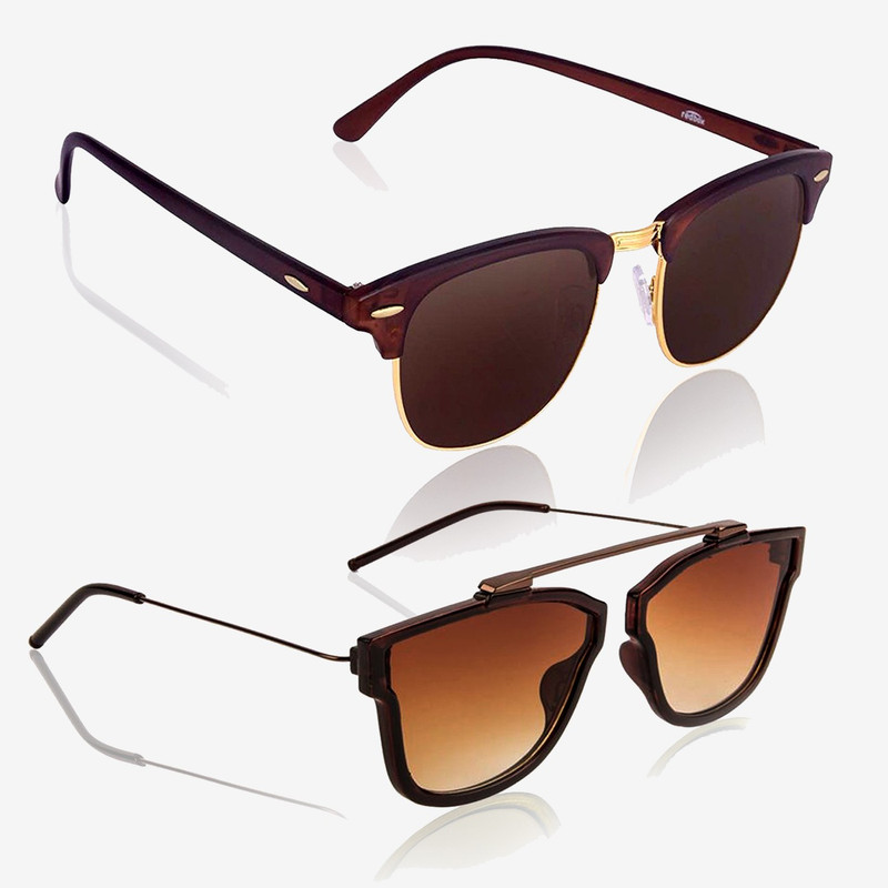 Knotyy Clubmaster, Retro Square Sunglasses(Brown, Brown)