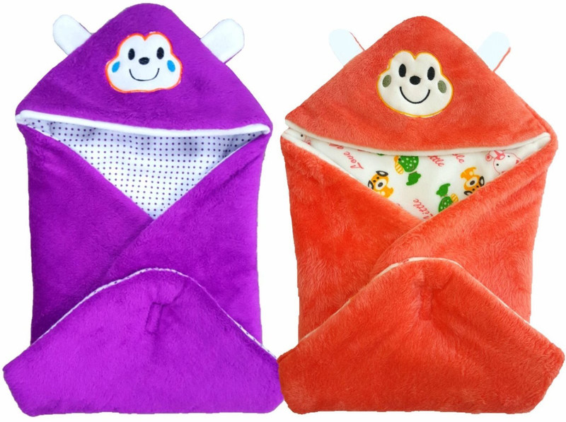 Brandonn Printed Single Hooded Baby Blanket(Fur, WINE, Orange) Brandonn Printed Single Hooded Baby Blanket(Fur, WINE, Orange)