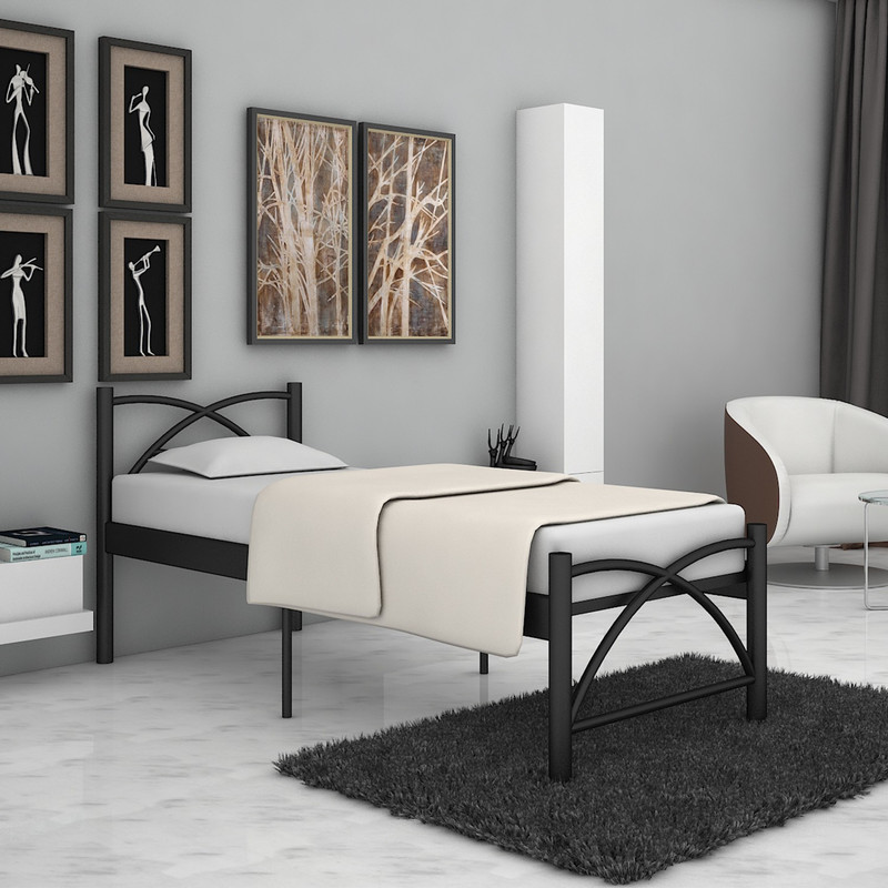 FurnitureKraft Berlin Metal Single Bed(Finish Color - Black)