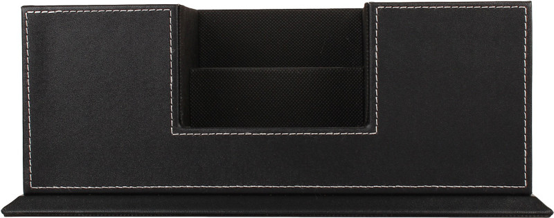 fabbity 4 Compartments Faux Leather Desk Organiser(Black)