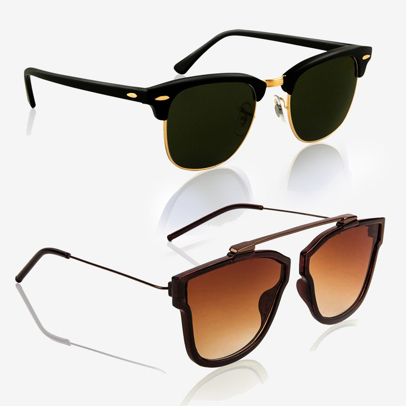 Knotyy Retro Square, Clubmaster Sunglasses(Green, Brown)