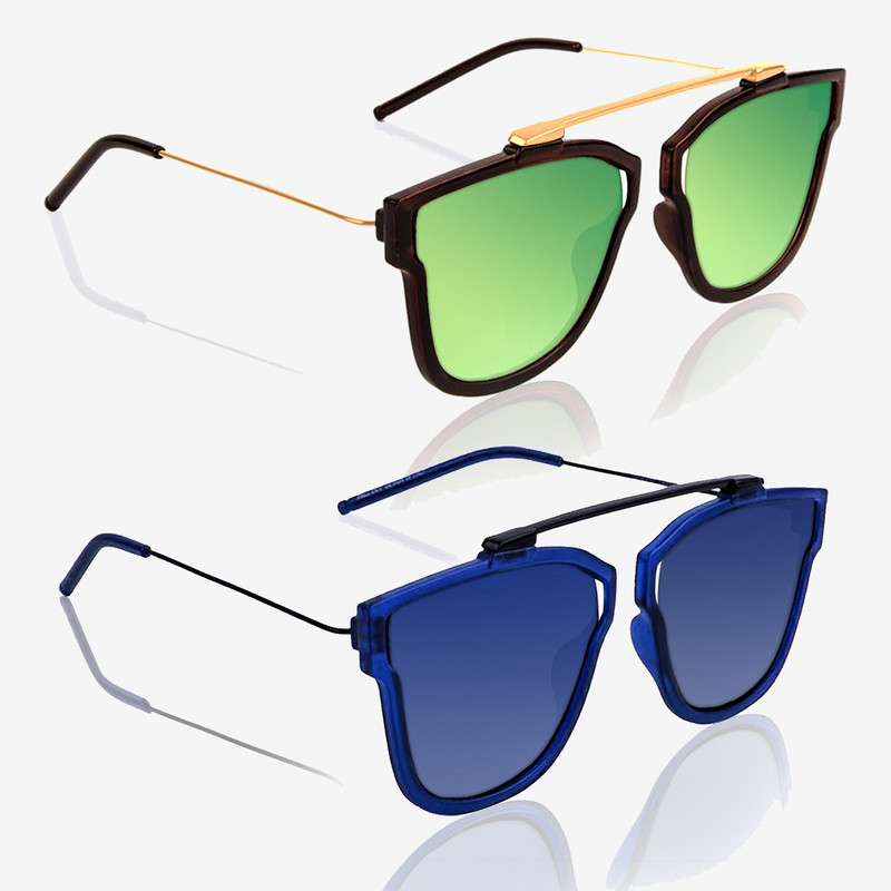 Knotyy Retro Square Sunglasses(Green, Blue)