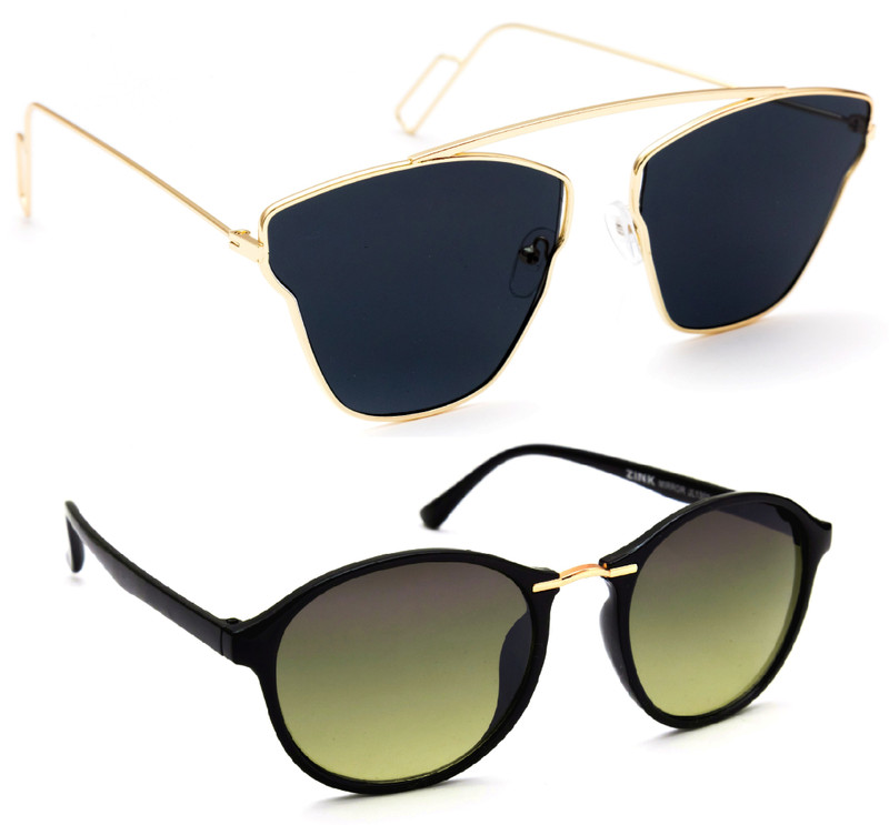 TheWhoop Round Sunglasses(Black, Green)