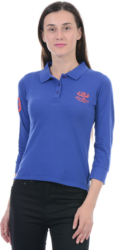 Pepe Jeans Solid Women Polo Neck Blue T-Shirt