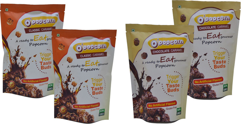 O'popcorn Chocolate Caramel + Classic Caramel Combo Chocolate Caramel Popcorn(0.16 g, Pack of 4)