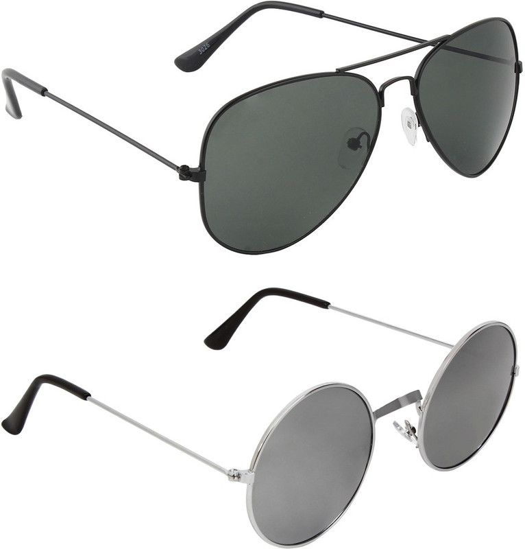 Abner Aviator, Round Sunglasses(Black, Silver) Abner Aviator, Round Sunglasses(Black, Silver)