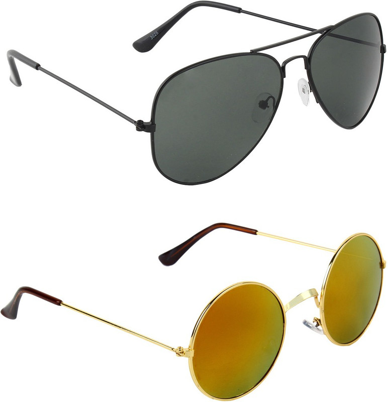Abner Aviator, Round Sunglasses(Black, Multicolor) Abner Aviator, Round Sunglasses(Black, Multicolor)