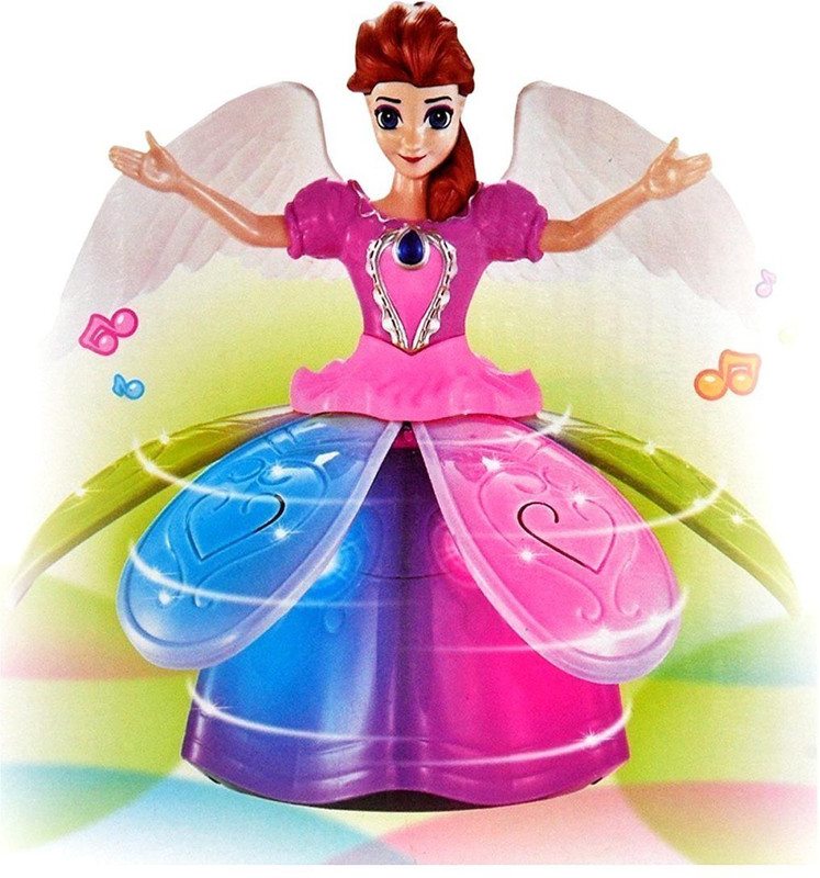 VSHINE Frozen Doll Dancing & Rotating Angel Girl - Dazzling Lights with Music - Princess Gift Toy(Blue)