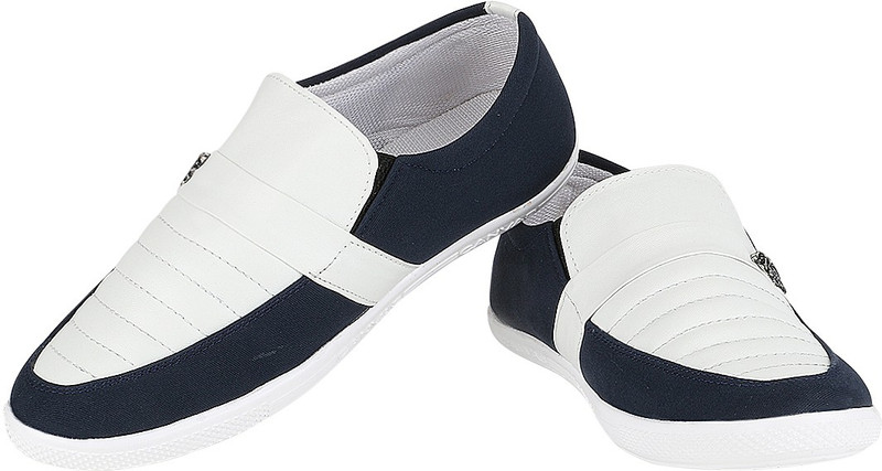 Alexus Basic Slip On Sneakers For Men(White, Blue) Alexus Basic Slip On Sneakers For Men(White, Blue)