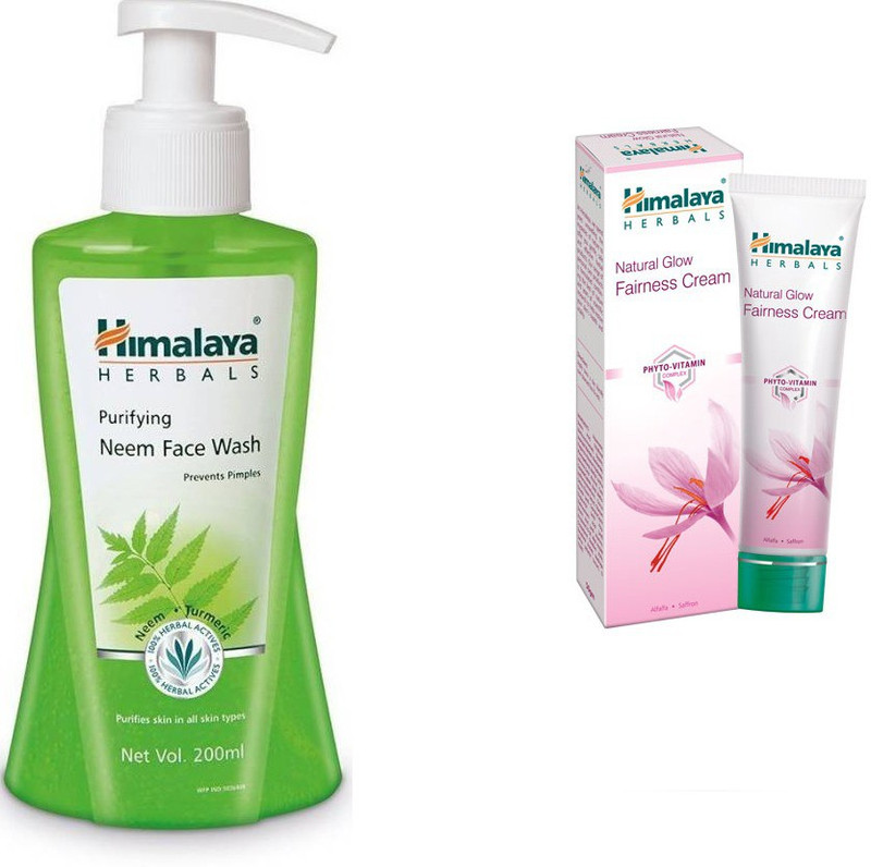 Himalaya Purifying Neem Face Wash, Natural Glow Fariness Cream(Set of 2)