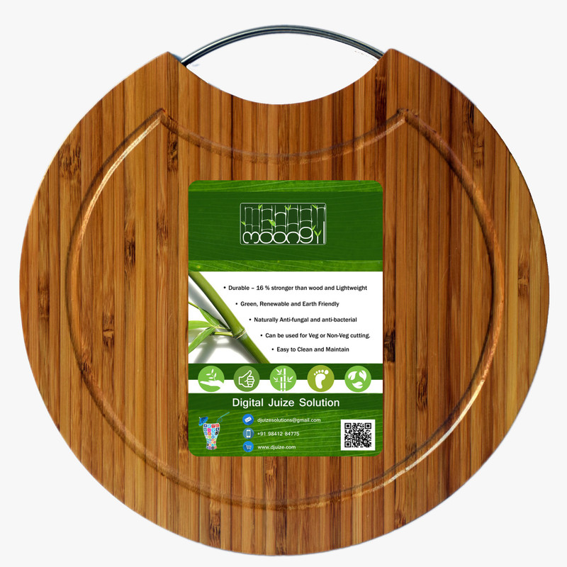 moongil Cutting and Chopping Bamboo Wood board best for vegetable and meat cutting. Great accessary for kitchen - Circle Steel Handle Bamboo Cutting Board(Brown Pack of 1)