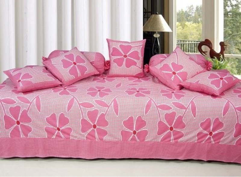 sajaawat Cotton Floral Diwan Set(1 SINGLE BED SHEET, 5 CUSHION COVERS, 2 BOLSTER COVERs)