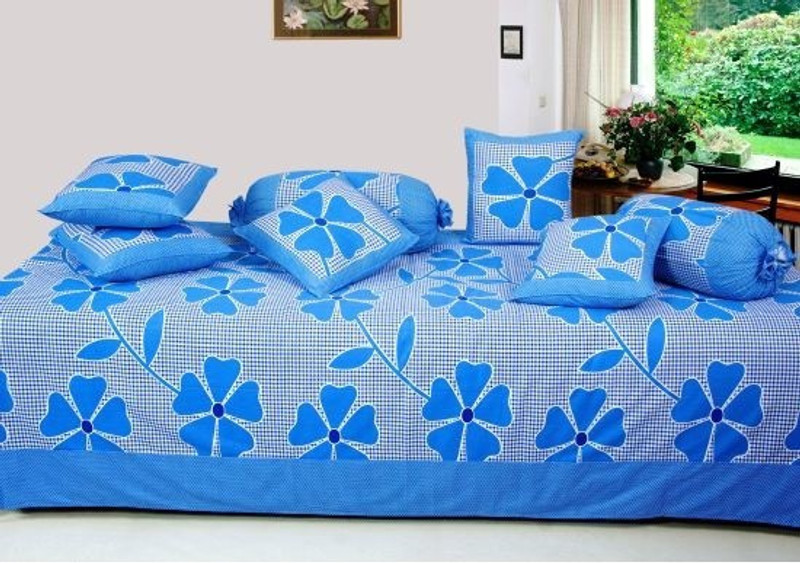 sajaawat Cotton Floral Diwan Set(1 SINGLE BED SHEET, 5 CUSHION COVERS, 2 BOLSTER COVERs)