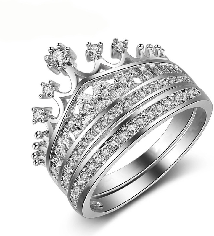 osw jewel Women's Fashion Queen Crown Pattern Ring Set Rhinestone Two piece Rings Alloy Crystal Rhodium Plated Ring