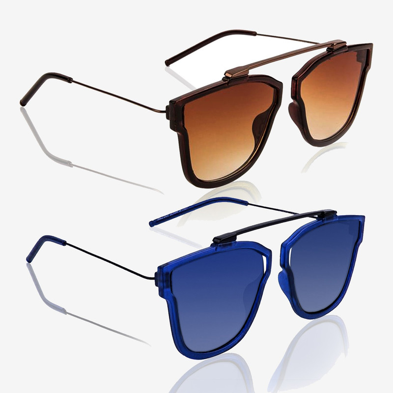 Knotyy Retro Square Sunglasses(Brown, Blue)