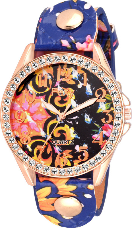 declasse XYZ-FEXY FLORAL DIAL DARK BLUE DIAMOND STUDDED PARTY WEAR Analog Watch  - For Women