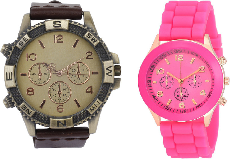 declasse Geneva chronograph pattern brown direction men watch with pink party wear women Analog Watch  - For Couple