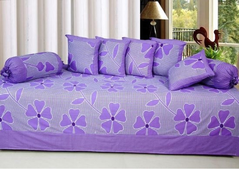 sajaawat Cotton Floral Diwan Set(1 SINGLE BED SHEET, 5 CUSHION COVERS, 2 BOLSTER COVERs)