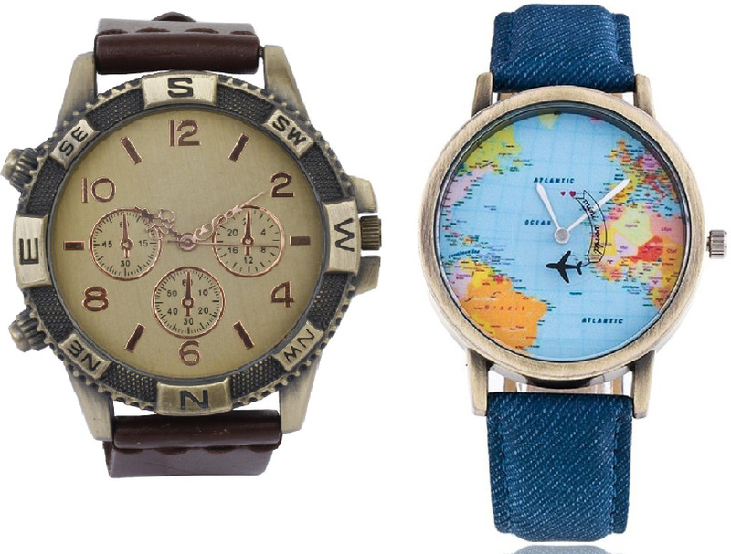 declasse brown direction with mini world map party wear Analog Watch  - For Men