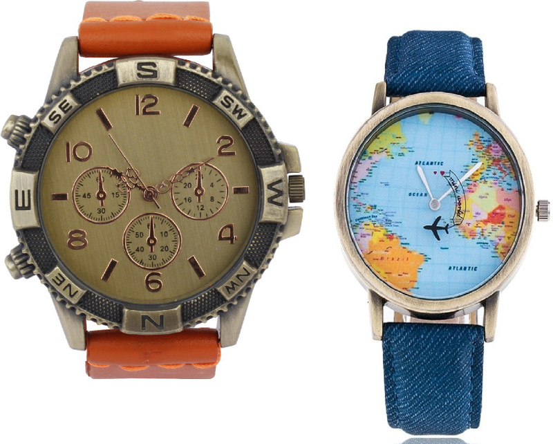 declasse orange direction with mini world map party wear Analog Watch  - For Men