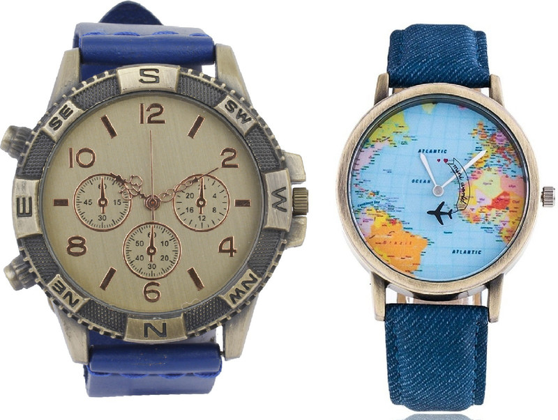 declasse blue direction with mini world map party wear Analog Watch  - For Men