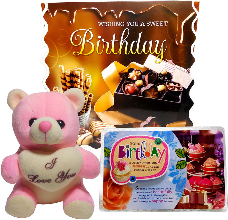 Siddhi Gifts Birthday Teddy - Birthday Greeting Card and Cute Soft Teddy With Birthday Quotation(Set of 1)