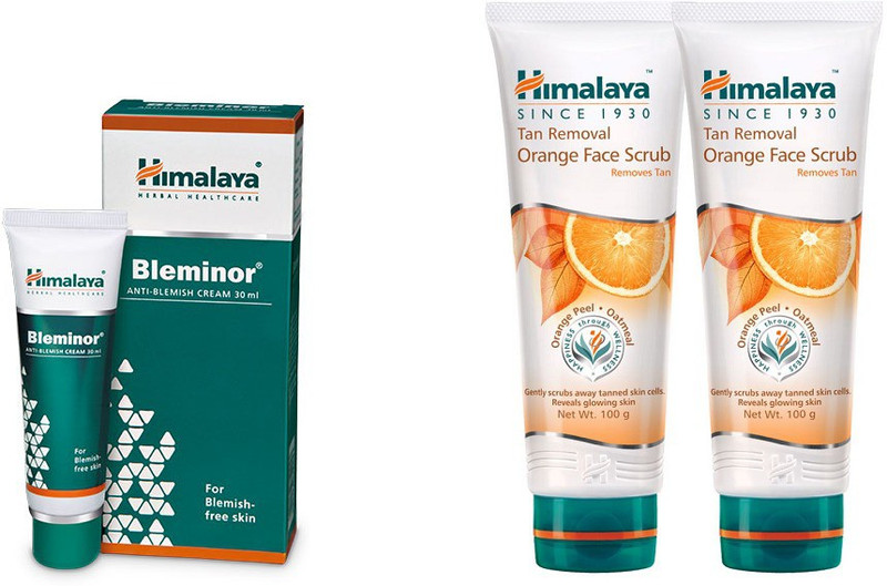 Himalaya Bleminor Anti Blemish Cream, Tan Removal Orange Face Scrub, Tan Removal Orange Face Scrub(Set of 3)