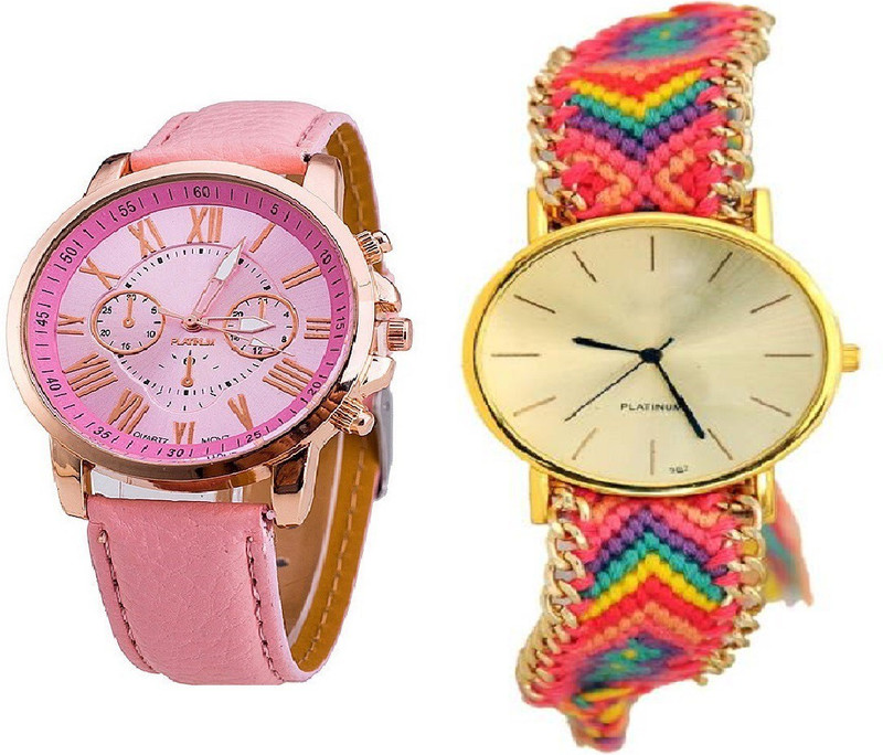 declasse NEW GENVA PLATINUM-W0112 ROSE GOLD AND GOLDEN DIAL COMBO OF TWO Analog Watch  - For Women