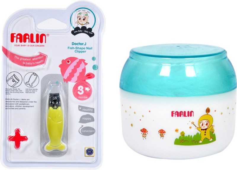 Farlin Free Drop Powder Puff with Fish Nail Clipper (Combo Pack)(Green, Blue)