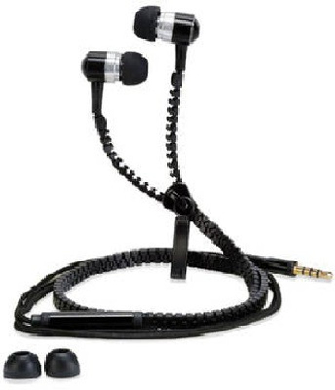 nervy 3.5 jack zipper In Ear Earphone Black Wired Headset with Mic(Black, On the Ear)