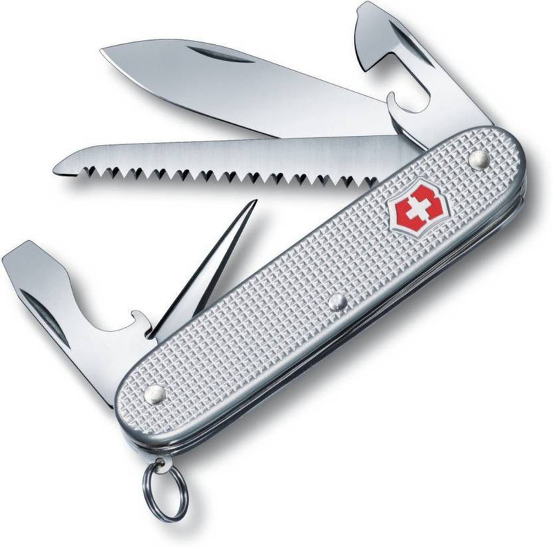 Victorinox Pocket Knife FARMER, Ribbed Alox, Silver, Folding Box Swiss Army Knife