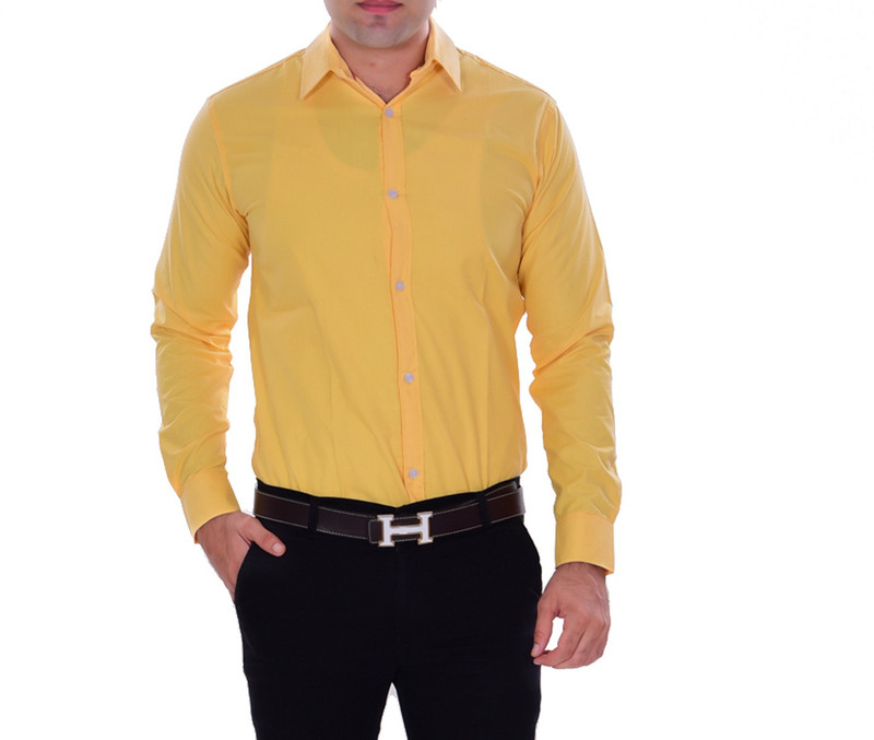 the rich clothing Men Solid Casual Yellow Shirt