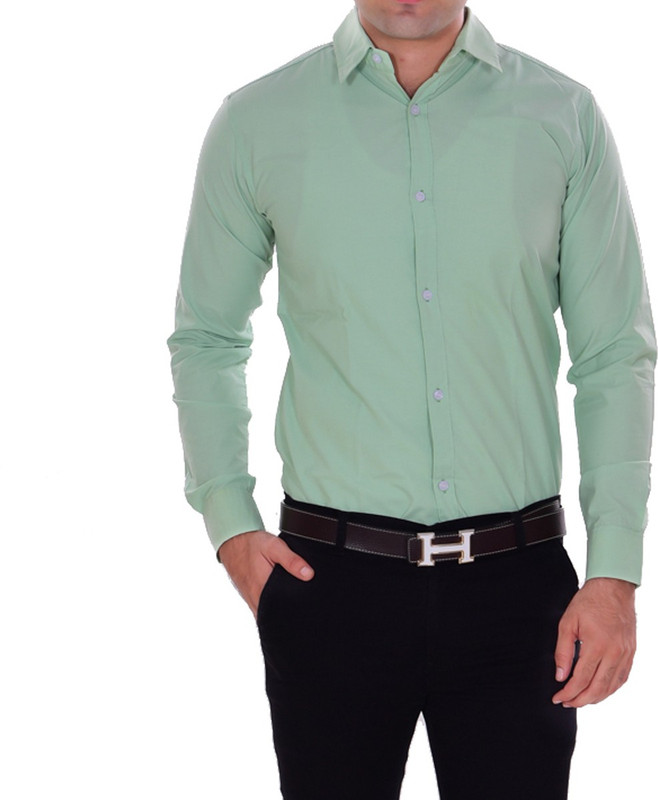 the rich clothing Men Solid Casual Green Shirt