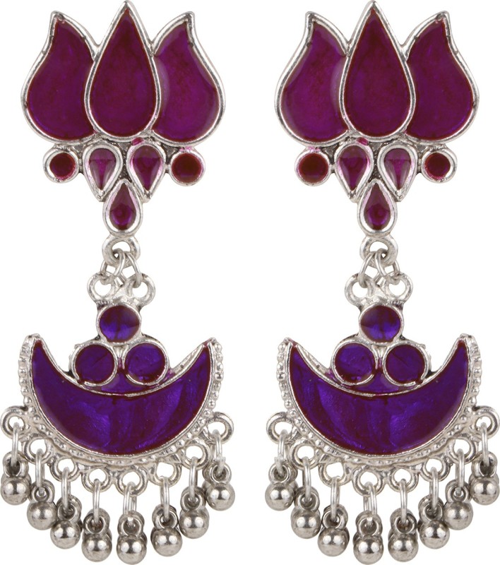 Beunew Multicolor German Silver Afghani earrings for women and girls Enamel Drops...
